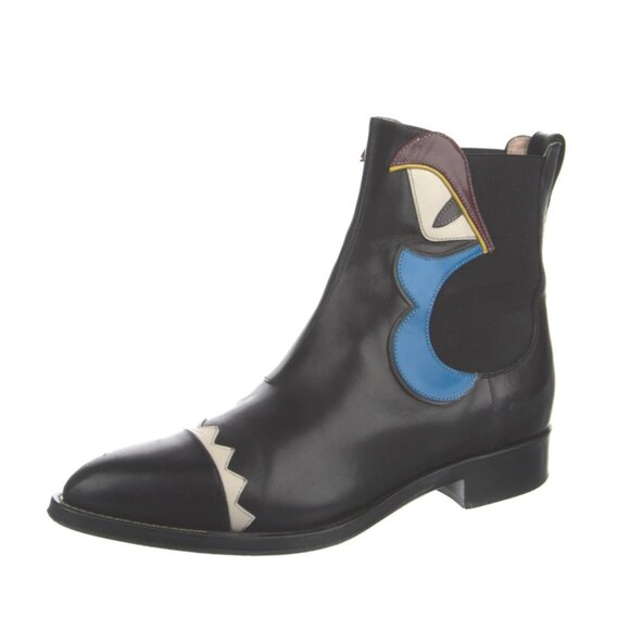 Fendi Monsters Motif Leather Chelsea Boots - Picture 2 of 10